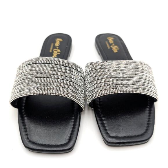 Chase & Chloe Eve 32 Slide Sandals Women's Black/Silver Size US7.5 EU38 - Picture 2 of 13